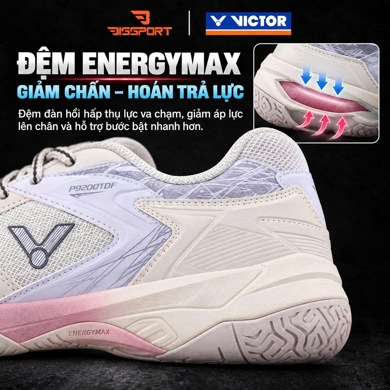 Giày Cầu Lông Victor P9200TDF/LI Chính Hãng - Trắng Tím - Form Ôm - Bám Sàn - Êm Chân - Chống Chấn - Bền Bỉ - Thoáng Khí
